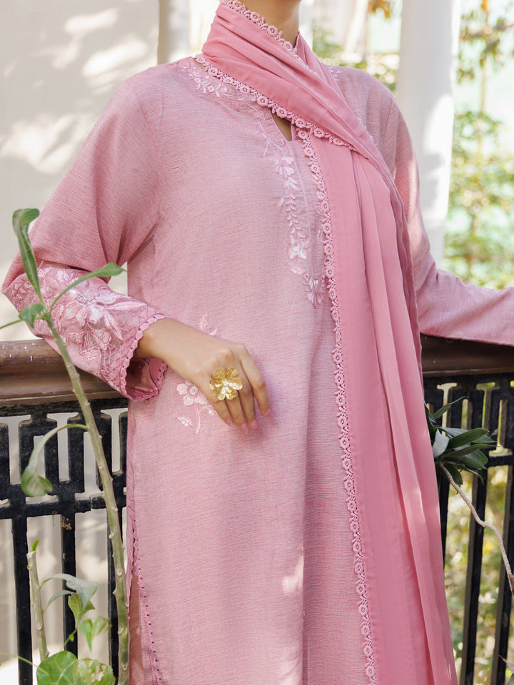 Yarn Dyed Pink Stitched Suit - Almirah