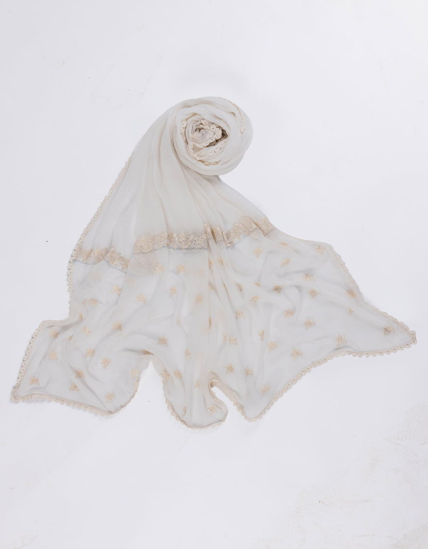 Impure Chiffon White Dupatta - J. Junaid Jamshed