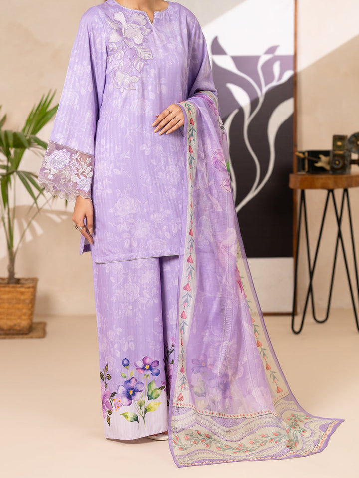 Swiss Jacquard Lilac Stitched Suit - Almirah