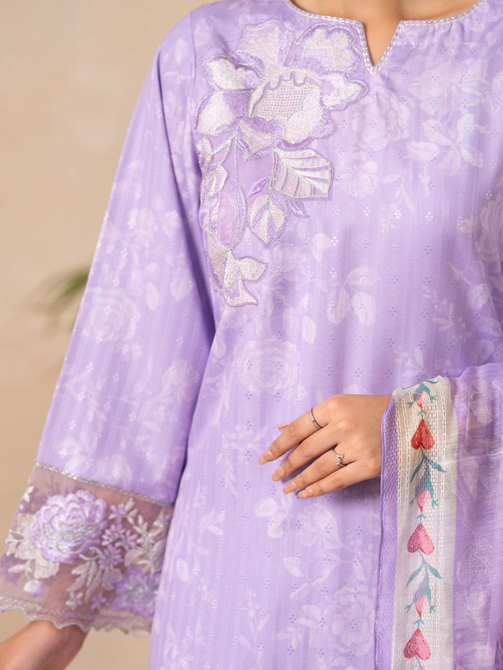 Swiss Jacquard Lilac Stitched Suit - Almirah