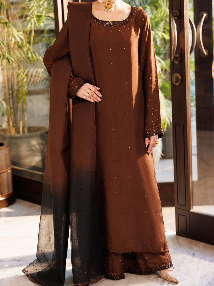 Silk Brown Stitched Suit - Almirah