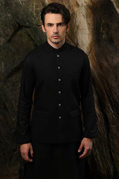 Suiting Black Waist Coat - J. Junaid Jamshed