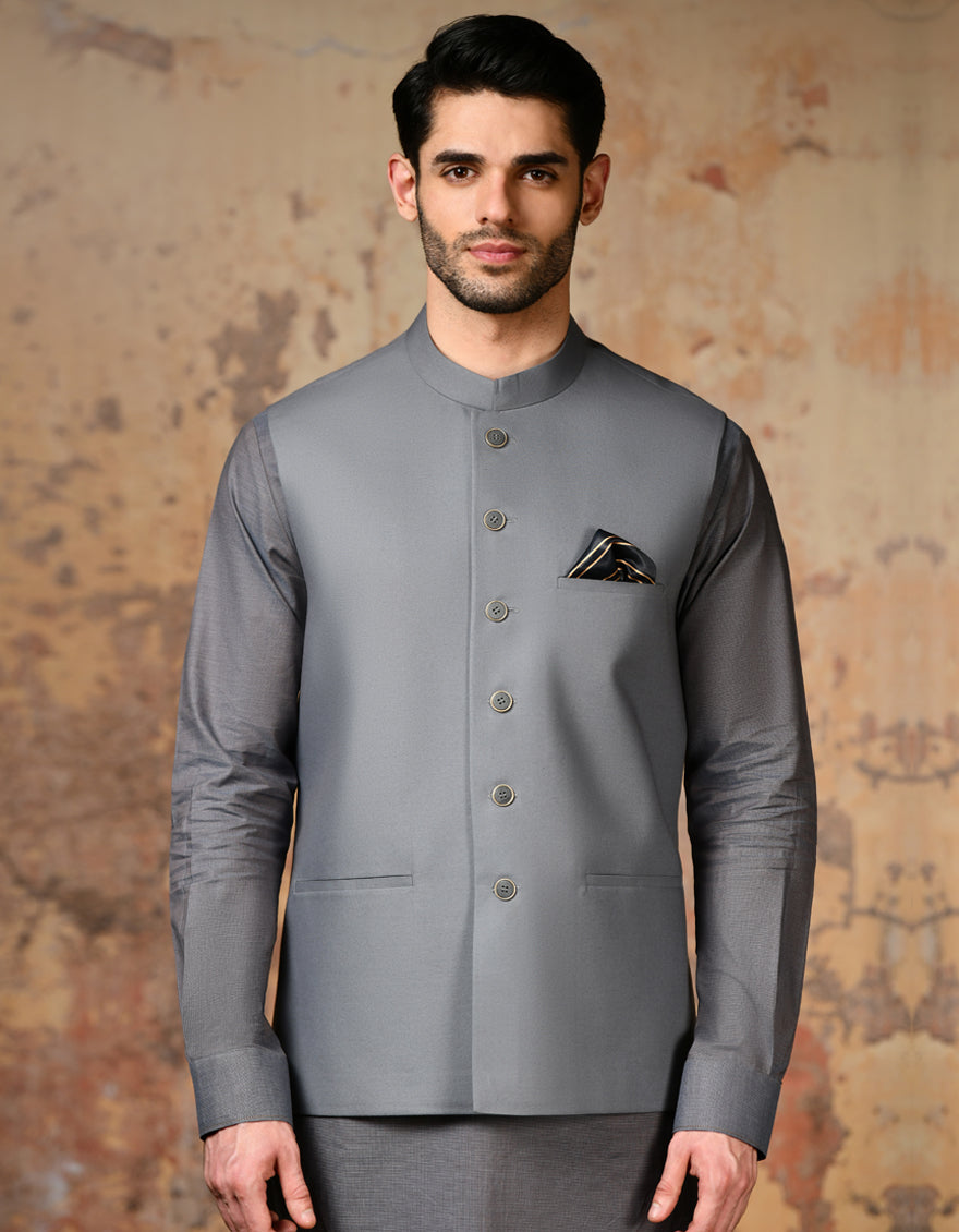 Blended Grey Waist Coat - J. Junaid Jamshed