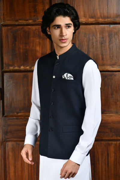 Suiting Blue Waist Coat - J. Junaid Jamshed