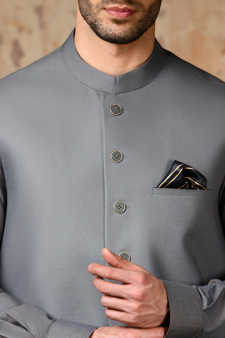 Blended Grey Waist Coat - J. Junaid Jamshed