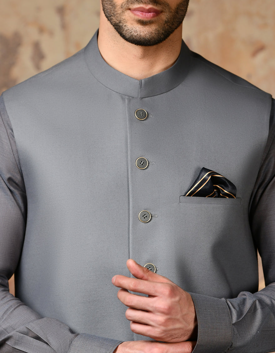 Blended Grey Waist Coat - J. Junaid Jamshed