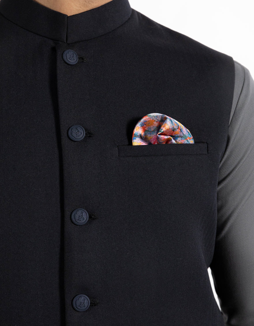 Suiting Navy Blue Waist Coat - J. Junaid Jamshed