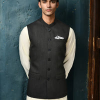Suiting Dark Grey Waist Coat - J. Junaid Jamshed