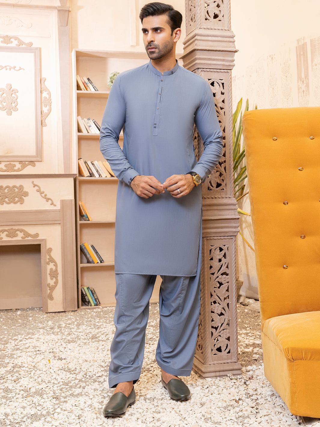 Polyester Viscose Blue Shalwar Kameez - Almirah