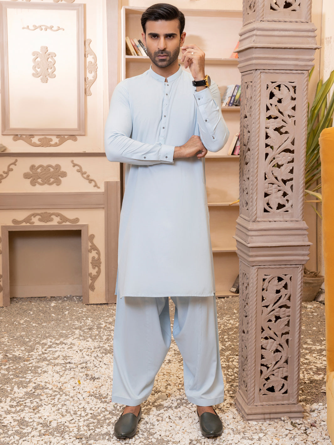 Polyester Viscose Light Blue Shalwar Kameez - Almirah