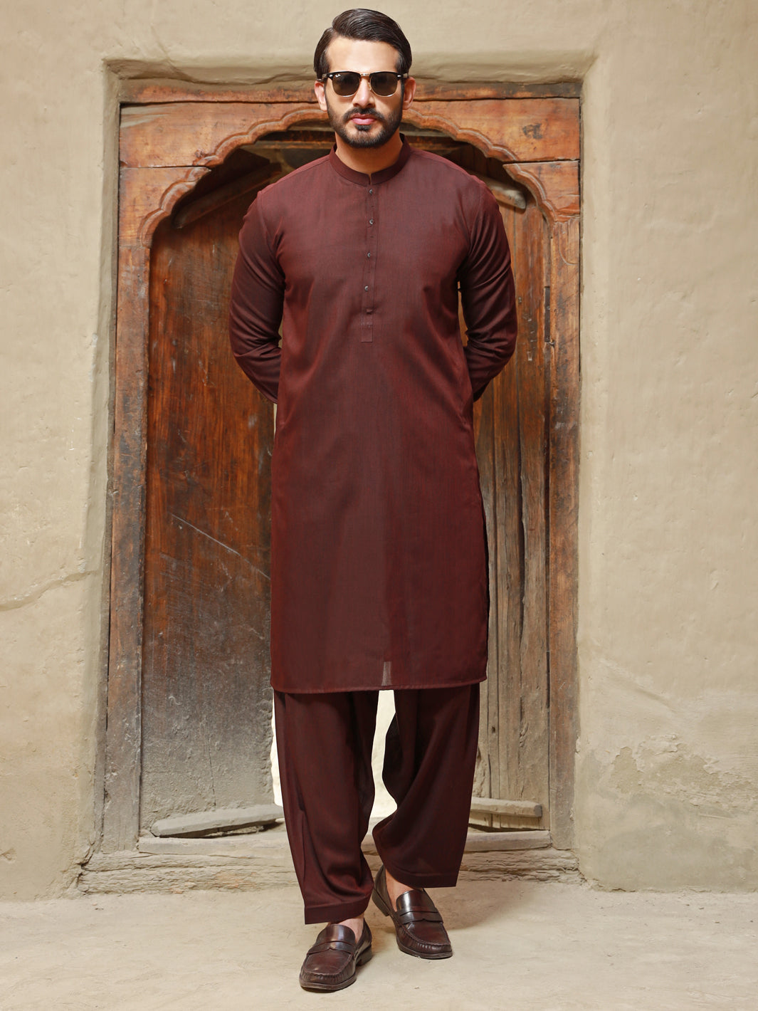 Polyester Viscose Maroon Shalwar Kameez - Almirah