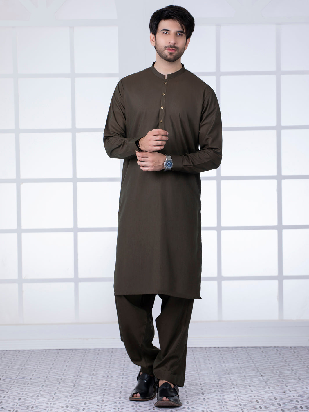 Blended Green Shalwar Kameez - Almirah