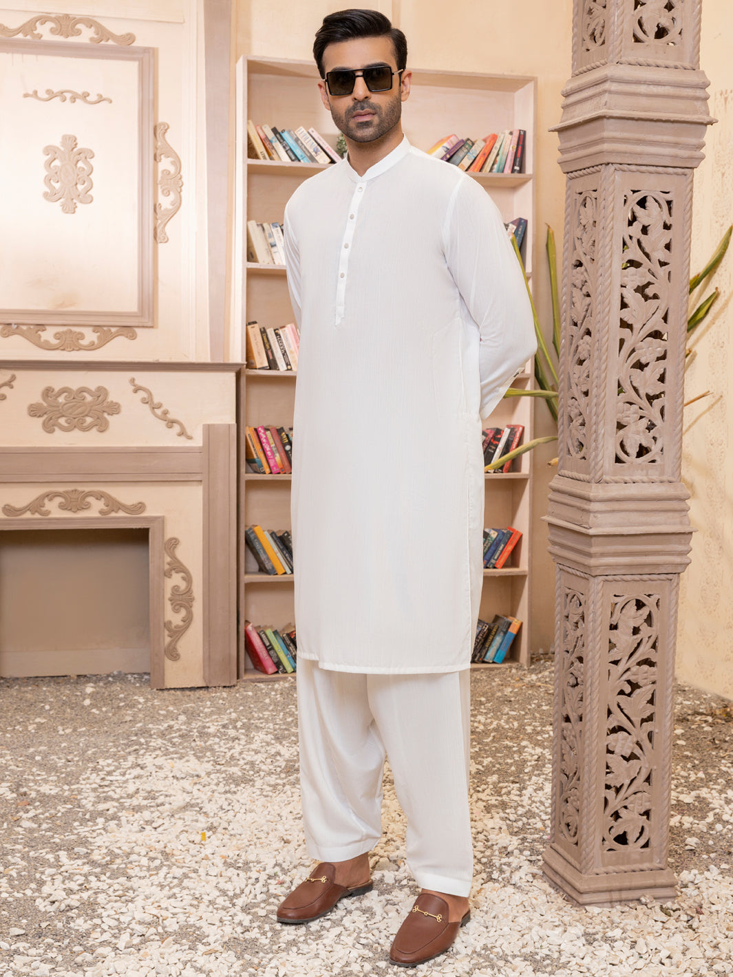 Blended White Shalwar Kameez - Almirah