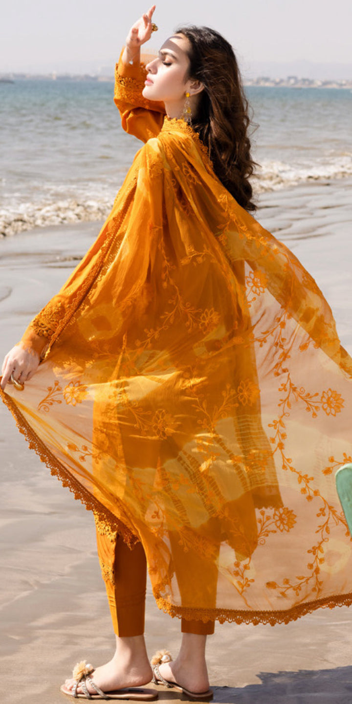 Chikankari Lawn Yellow Stitched Suit - Nureh