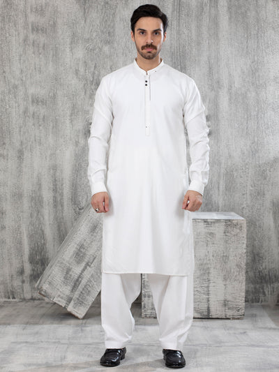 Polyester Viscose Off White Shalwar Kameez - Almirah