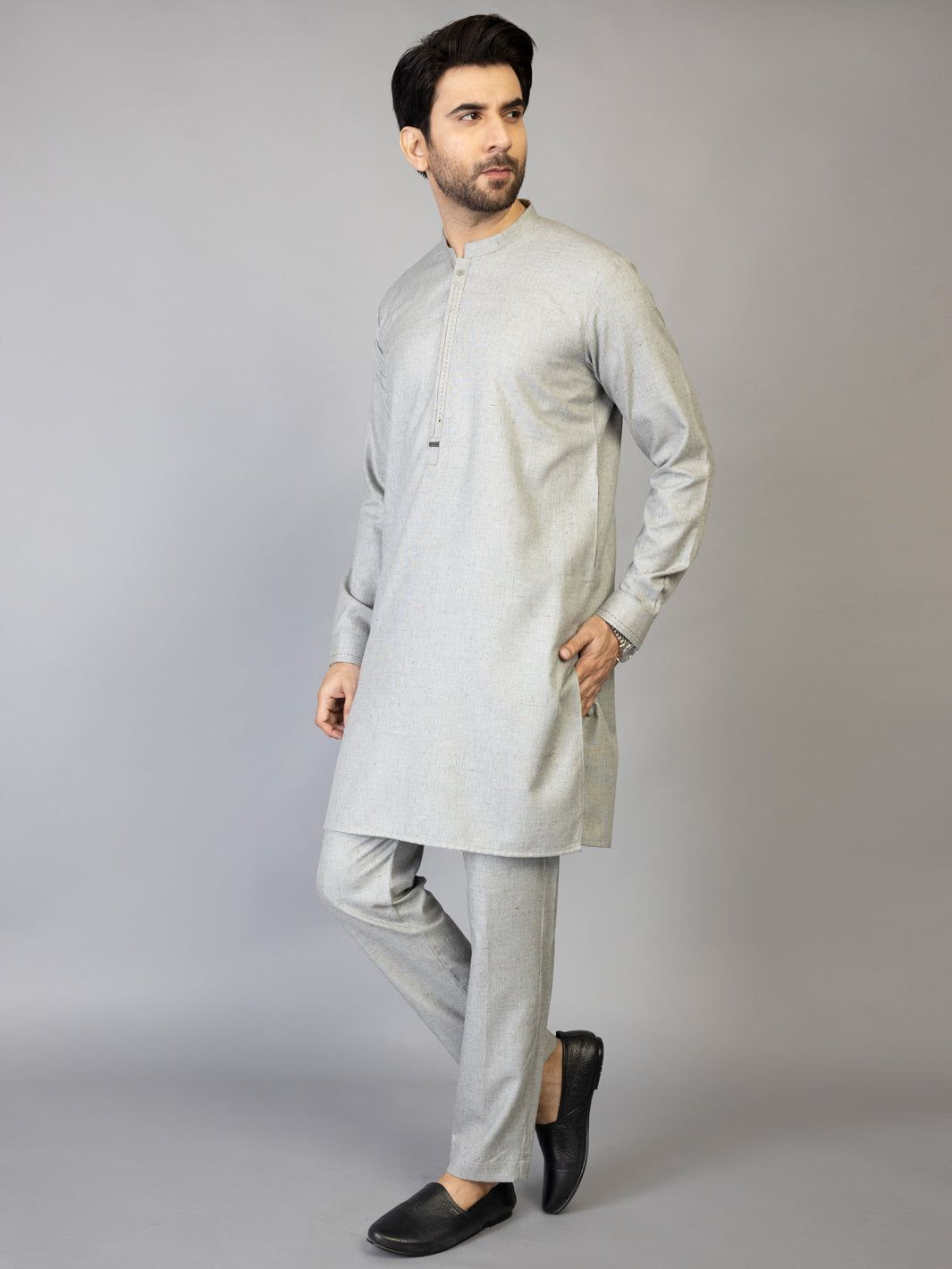 Polyester Viscose Grey Shalwar Kameez - Almirah