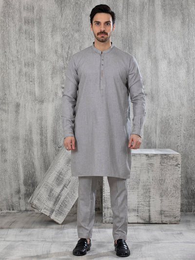 Polyester Viscose Light Grey Shalwar Kameez - Almirah