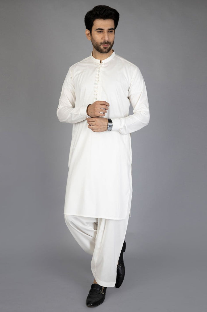 Polyester Viscose White Shalwar Kameez - Almirah