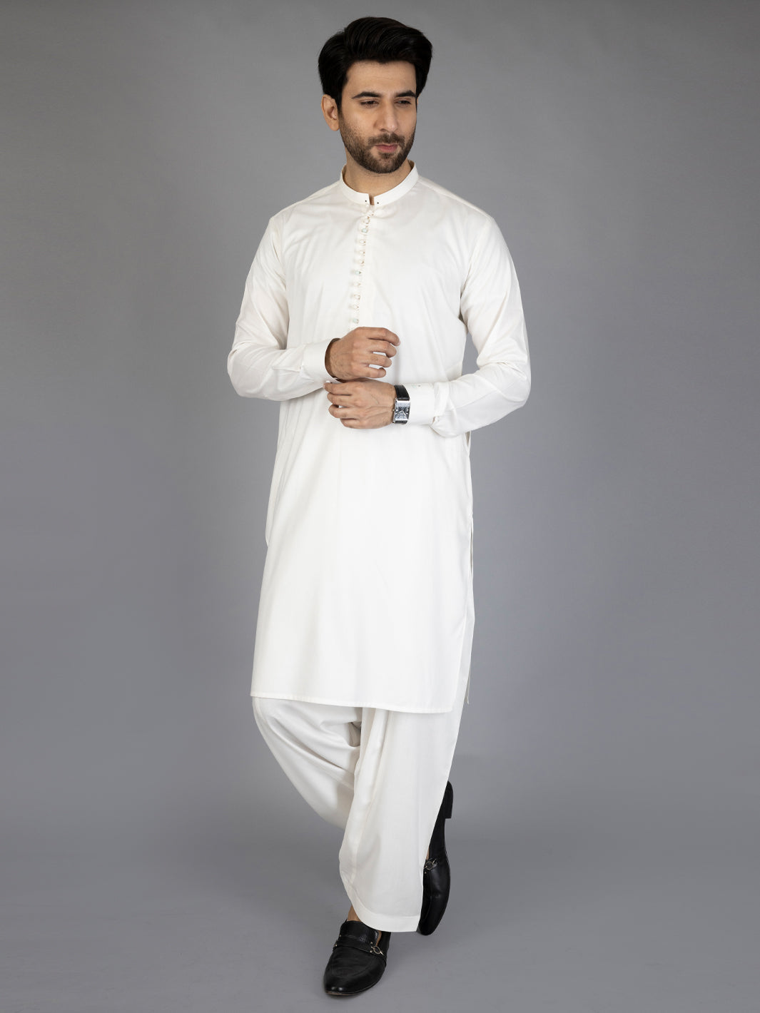 Polyester Viscose White Shalwar Kameez - Almirah