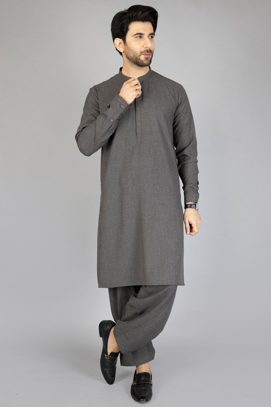 Polyester Viscose Grey Shalwar Kameez - Almirah