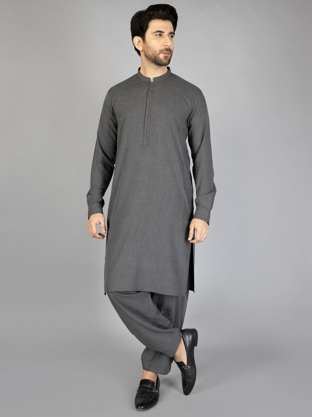 Polyester Viscose Charcoal Grey Shalwar Kameez - Almirah