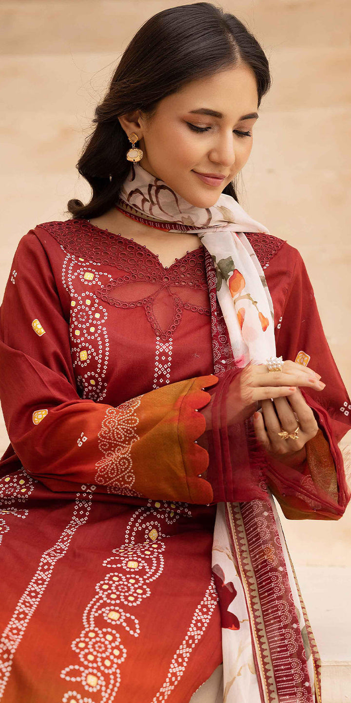 Lawn Red Stitched Suit - Kesariya Vol III by Nureh