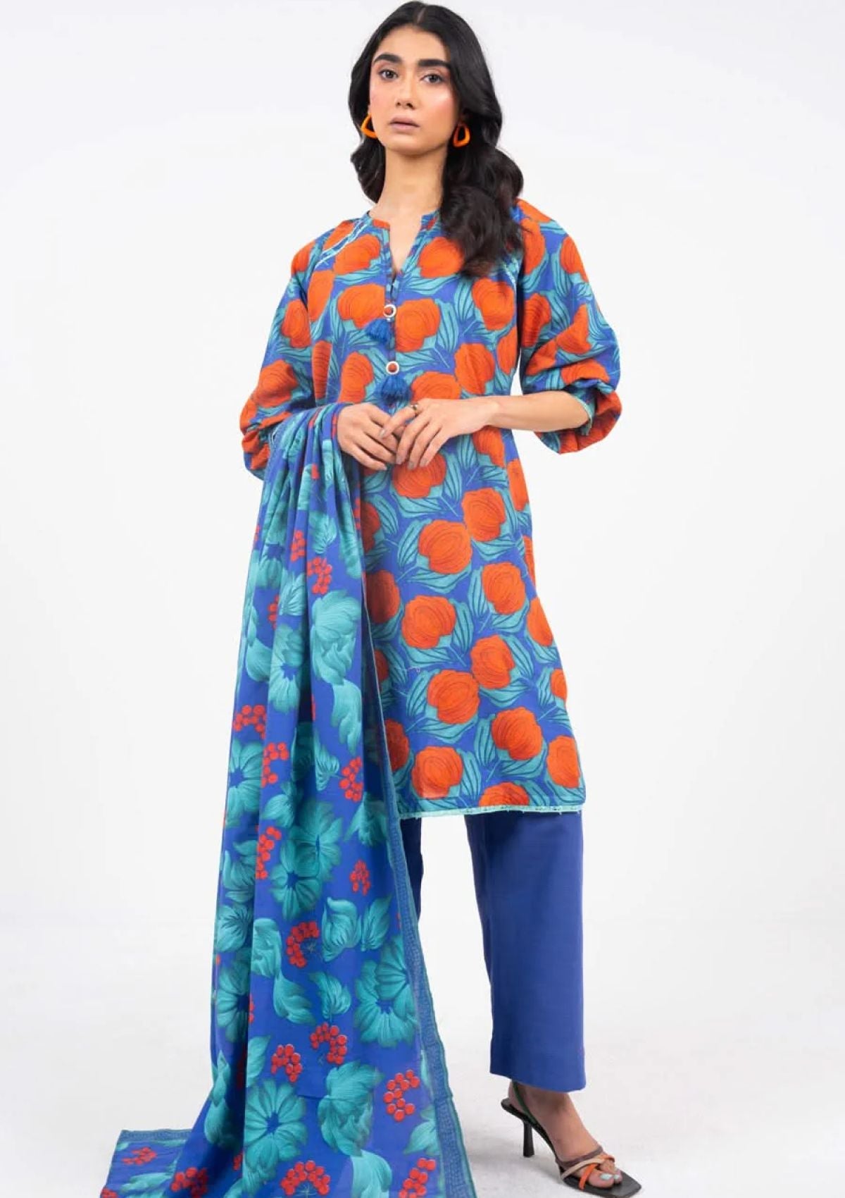 Printed Khaddar Blue Unstitched Suit - Alkaram