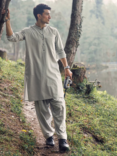 Polyester Viscose Light Grey Shalwar Kameez - Almirah