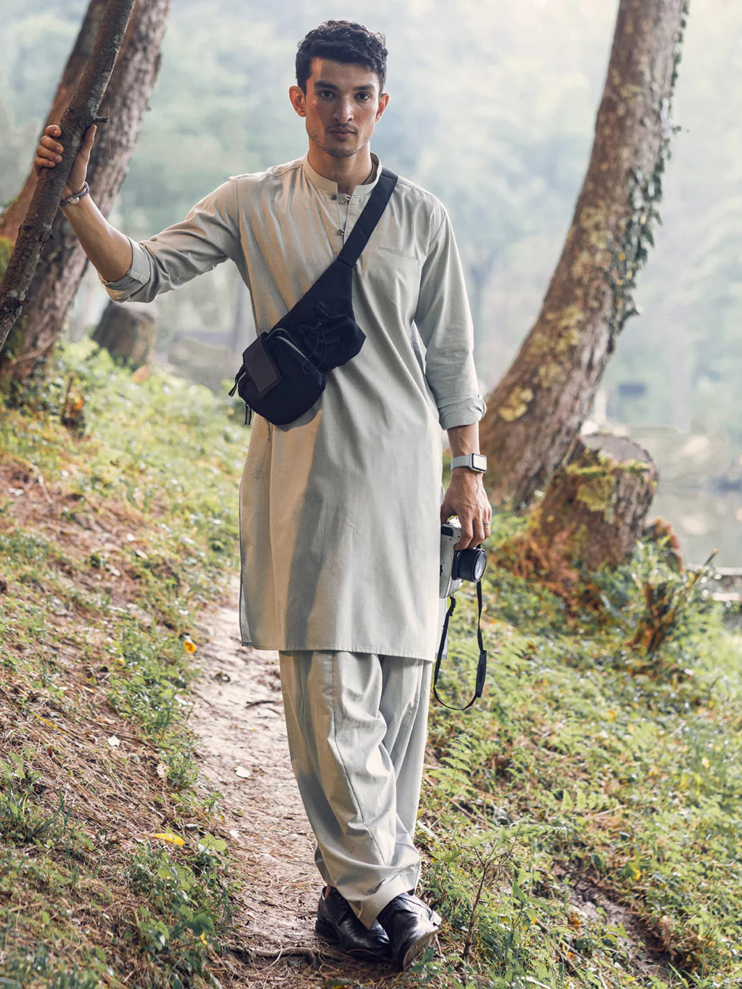 Polyester Viscose Light Grey Shalwar Kameez - Almirah