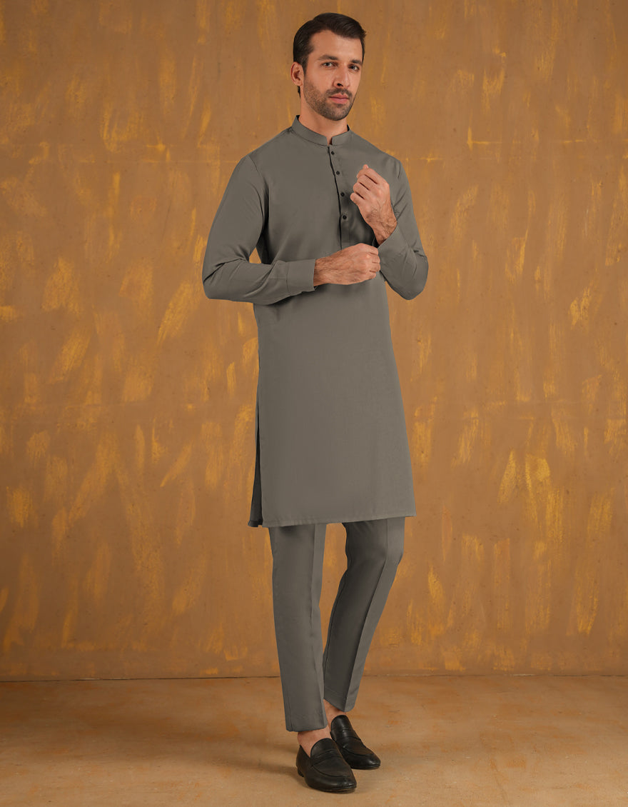 Blended Grey Unstitched Suit - J. Junaid Jamshed