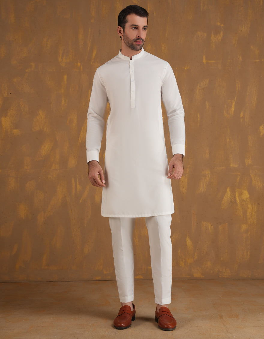 Blended White Unstitched Suit - J. Junaid Jamshed