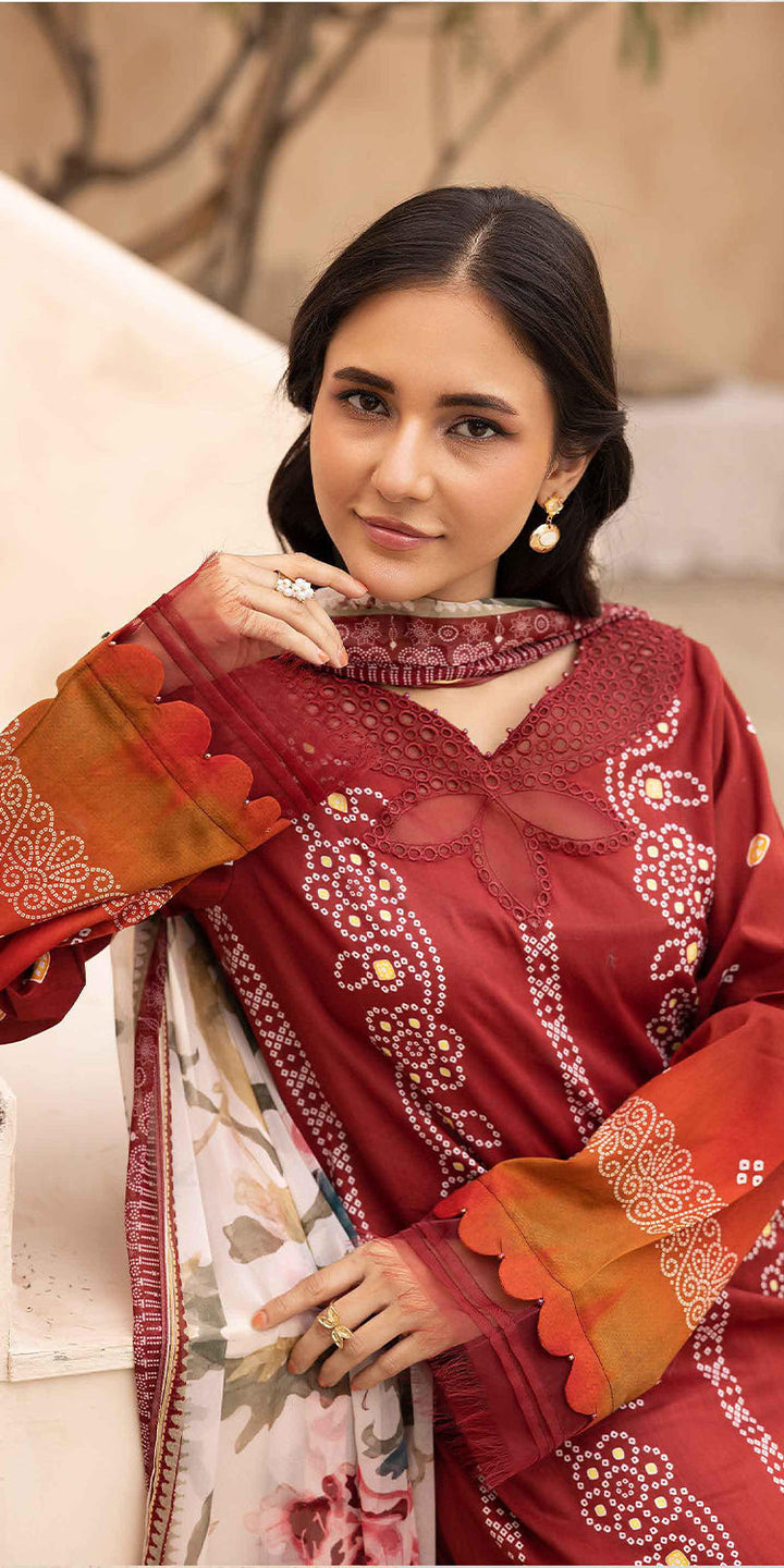 Lawn Red Stitched Suit - Kesariya Vol III by Nureh