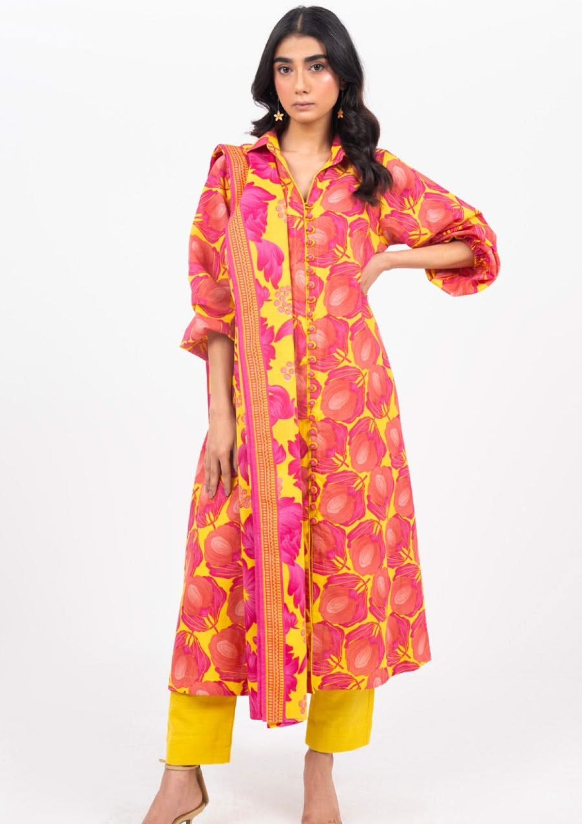 Printed Khaddar Yellow Unstitched Suit - Alkaram