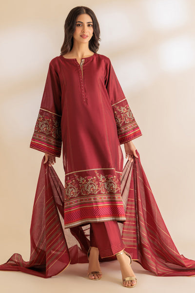 Jacquard Maroon Stitched Suit - Bonanza