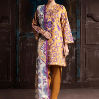 Textured Cambric Mustard Unstitched Suit - Bonanza