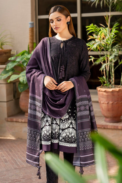 Embroidered Khaddar Dark Purple Stitched Suit - Jazmin