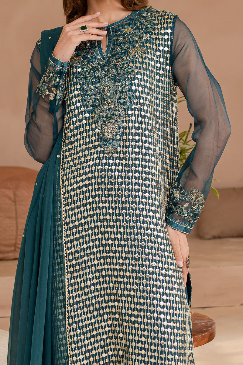 Chiffon & Raw Silk Sea Green Stitched Suit - Vanya