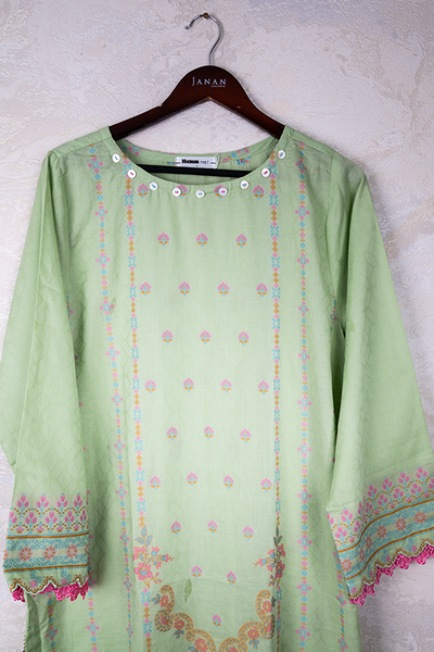 Cotton Green Stitched Suit - Gul Ahmed