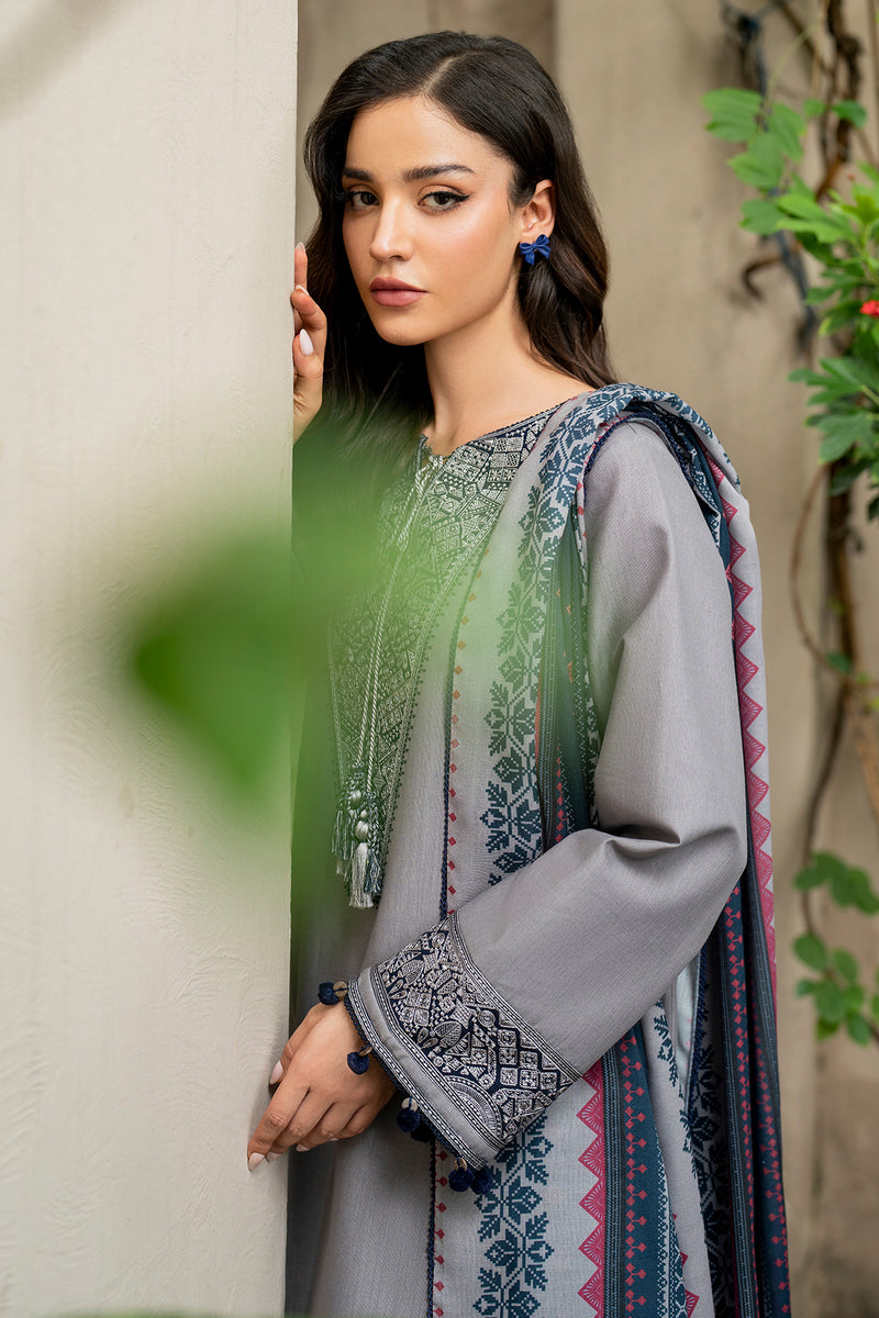 Embroidered Khaddar Blue & Grey Stitched Suit - Jazmin