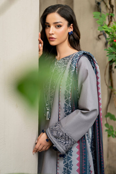 Embroidered Khaddar Blue & Grey Stitched Suit - Jazmin