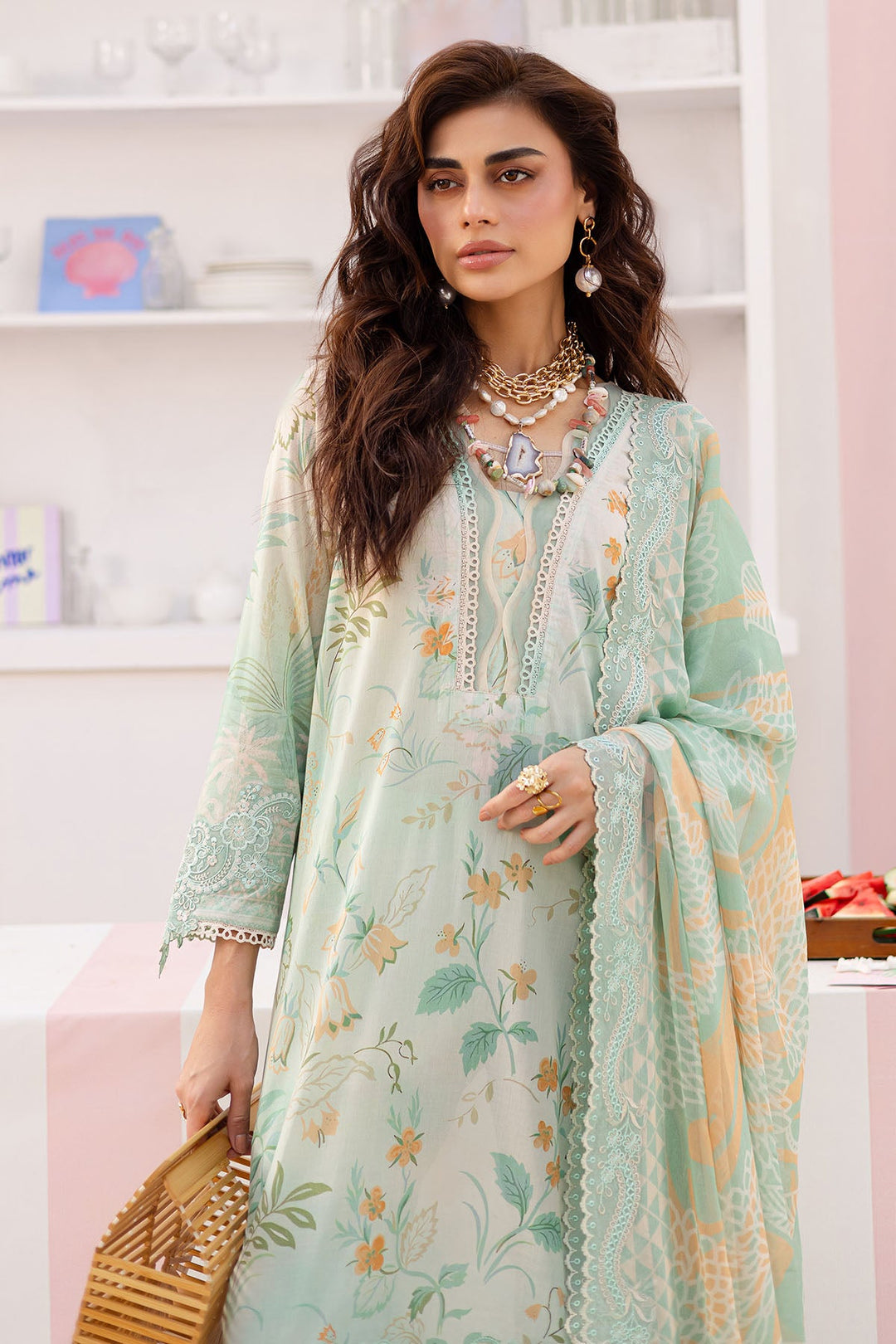 Lawn Pista Stitched Suit - Nureh Gardenia