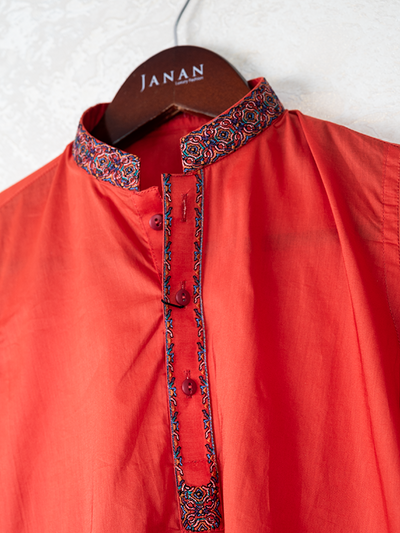 Blended Red Kurta - J. Junaid Jamshed