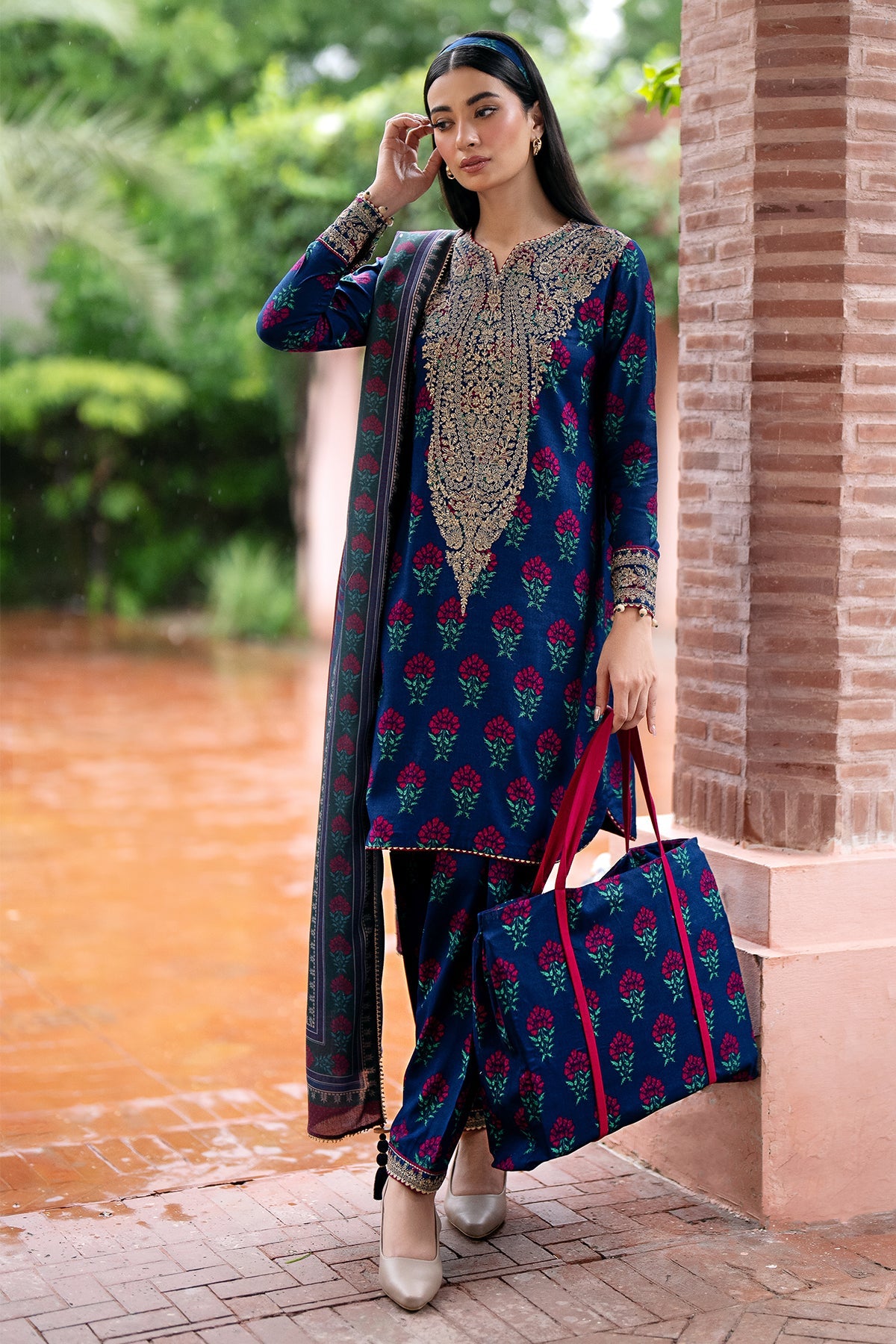 Embroidered Viscose Blue Stitched Suit - Jazmin