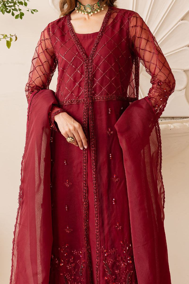 Silk & Organza Red Stitched Suit - Vanya