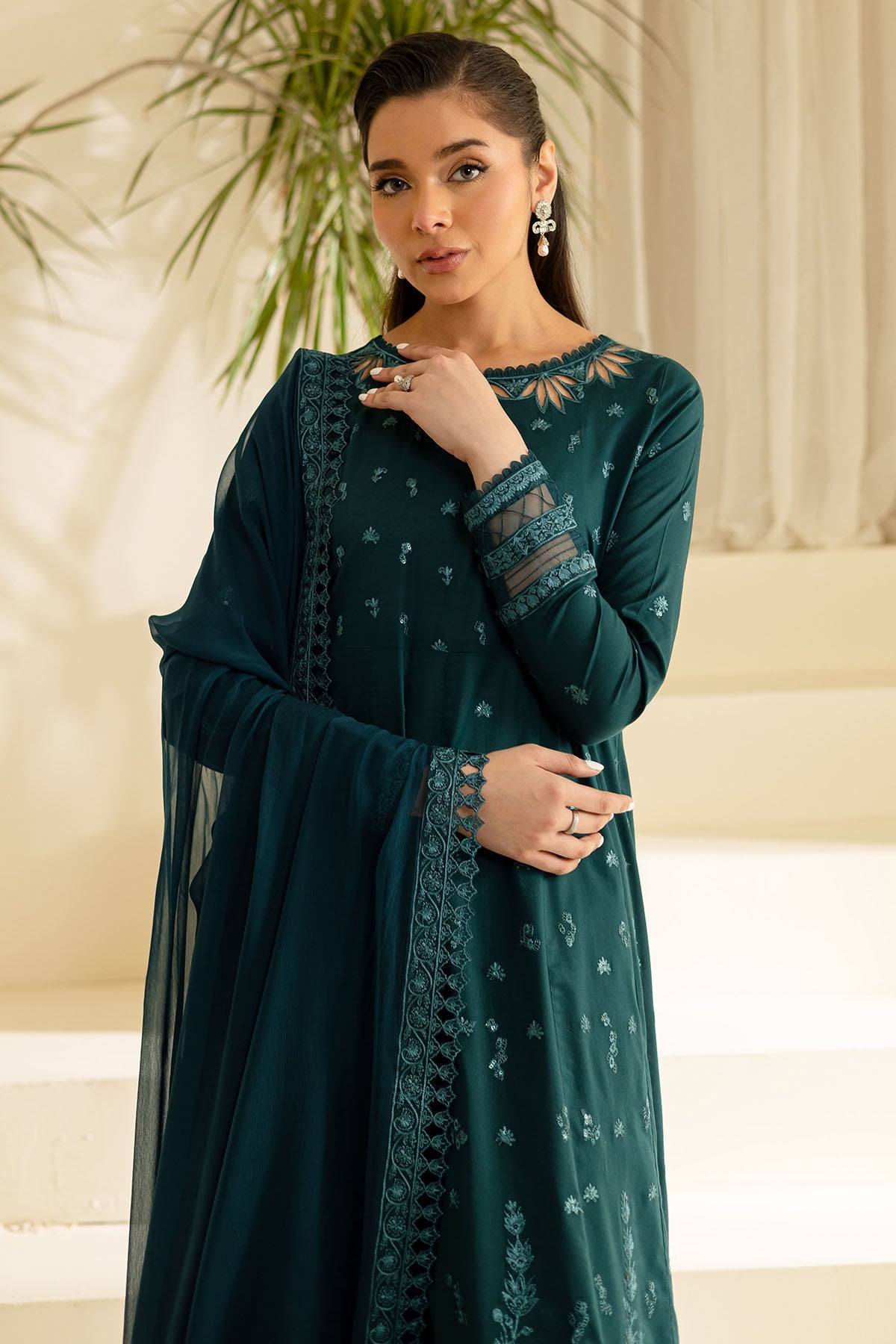 Lawn Sea Green Stitched Suit - Nureh