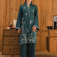 Cotton Satin Teal Green Stitched Suit - Image