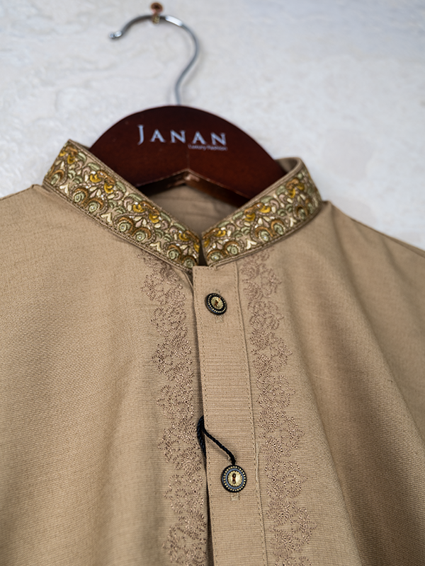 Cotton Beige Kurta Pajama - J. Junaid Jamshed