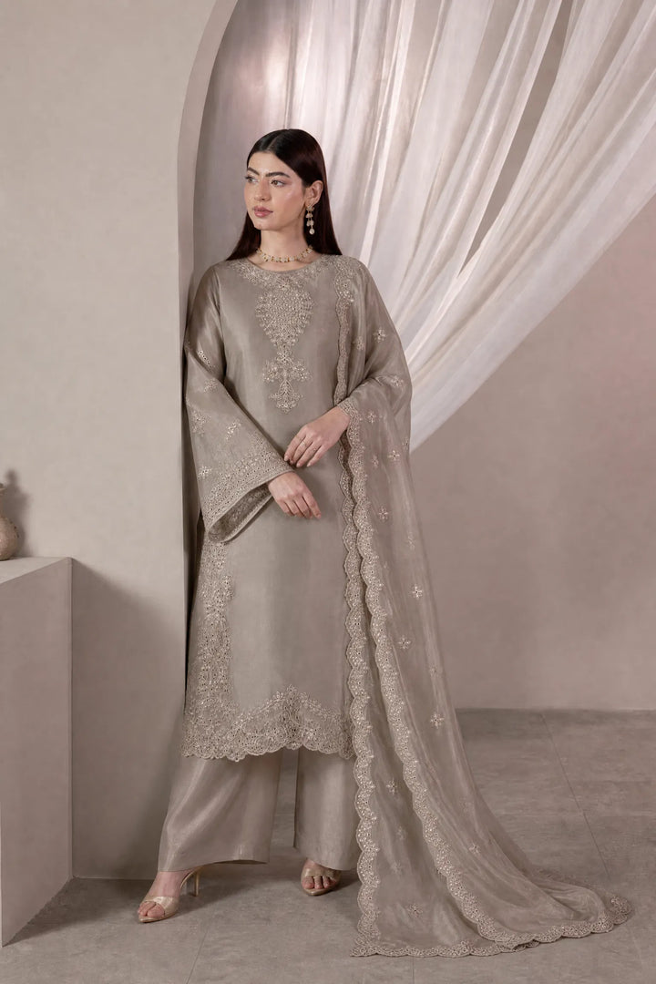 Sheesha Silk Champagne Stitched Suit - Khas