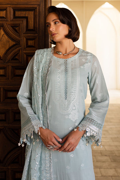 Embroidered Lawn Jacquard Light Grey Stitched Suit - Nureh