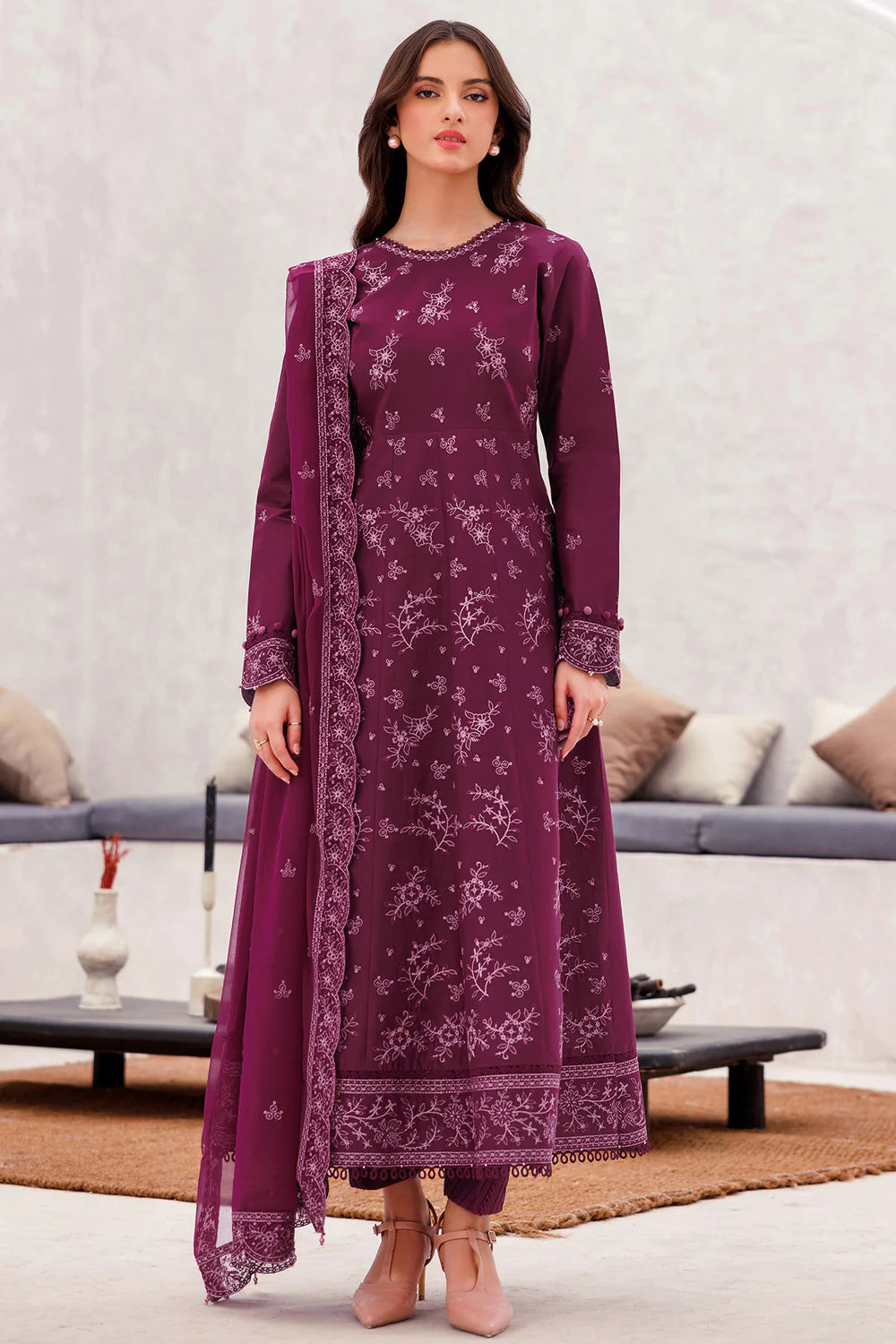 Regal Plum - Bahaar Embroidered Eid Lawn Stitched